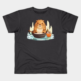 Cute Capybara In a pot full of soup Kids T-Shirt